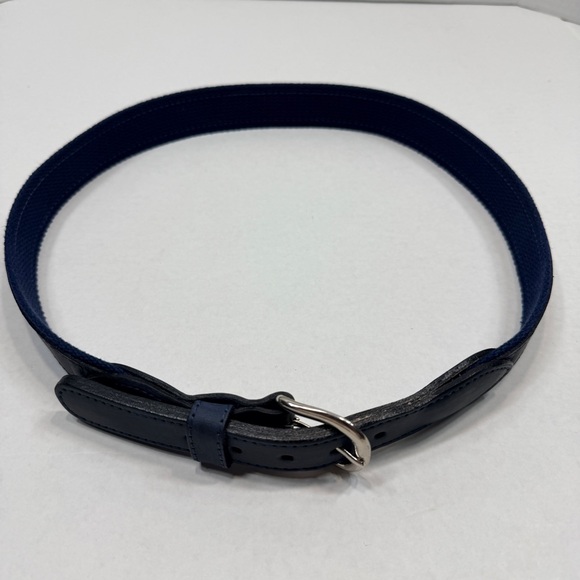 ZEPPELIN Blue Mahi-MahiFish Leather Canvas Belt Brass Buckle Made in USA Mens 34 - Picture 7 of 11